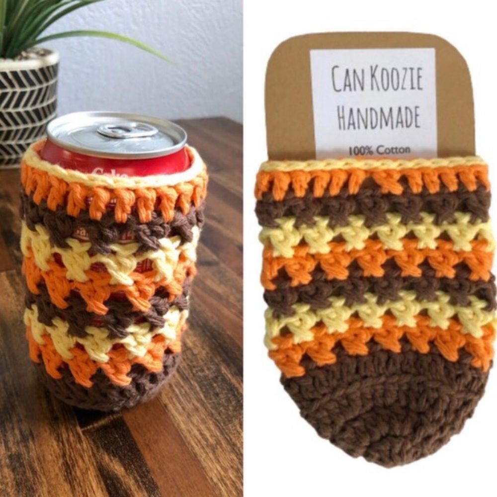 Hand Crafted Crochet Cozy Cup 12oz Can 70’s Vibe Retro Vintage Boho